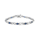 10K White Gold 5x4mm Oval Sapphire Gemstone and 1/10 Cttw Diamond Prong Set "X" Link Bracelet - Size 7" (H-I Color, SI1-SI2 Clarity)-1