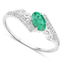 0.51 Carat Genuine Zambian Emerald and White Diamond 14K White Gold Ring-2