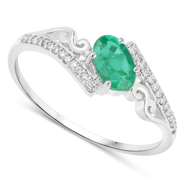 0.51 Carat Genuine Zambian Emerald and White Diamond 14K White Gold Ring - 0