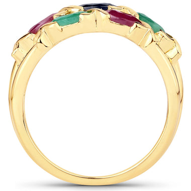 1.63 Carat Genuine Ruby, Blue Sapphire and Emerald .925 Sterling Silver Ring - 0