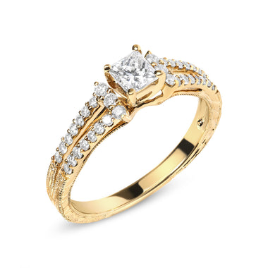 14K Yellow Gold Diamond 5/8 Cttw Princess Diamond Split Shank and Milgrain Engagement Ring (G-H Color, VS2-SI1 Clarity) - Size 7 - 0