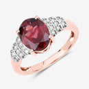 2.87 Carat Genuine Rhodolite and White Diamond 14K Rose Gold Ring-4