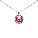 .925 Sterling Silver Red Enamel and 1/2 Diamond Endless Swirl Medallion 18" Pendant Necklace (F-G Color, VS1-VS2 Clarity)-1