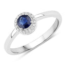 0.52 Carat Genuine Blue Sapphire and White Diamond 14K White Gold Ring-1