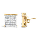 10K Yellow Gold 2.0 Cttw Invisible-Set Princess-Cut Diamond Stud Earrings-3