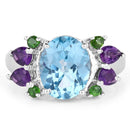 4.00 Carat Genuine Swiss Blue Topaz, Chrome Diopside & Amethyst .925 Sterling Silver Ring-3