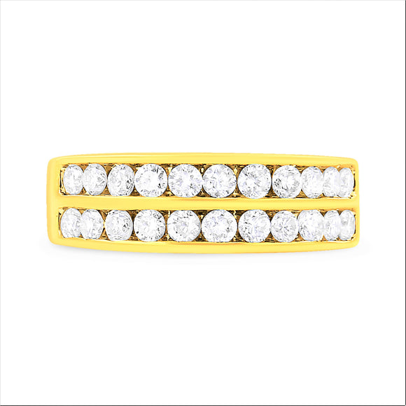 10K Yellow Gold Two-Row Diamond Band Ring (1 Cttw, J-K Color, I1-I2 Clarity) - Size 6
