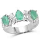 1.87 Carat Genuine Emerald and White Topaz .925 Sterling Silver Ring-1
