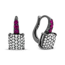 Black Rhodium Plated 18K White Gold 7/8 Cttw Round Diamond and Graduated Red Ruby Drop Earrings (F-G Color, VS1-VS2 Clarity)-3