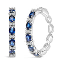 14K White Gold 4x3mm Oval Blue Sapphire and 1/4 Cttw Diamond Alternating Hoop Earring (I-J Color, SI2-I1 Clarity)-1