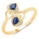 0.34 Carat Genuine Blue Sapphire and White Diamond 14K Yellow Gold Ring-1