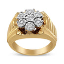 Men's 14K Yellow Gold Plated .925 Sterling Silver 1/3 Cttw Miracle-Set Floral Diamond Cluster Ring (I-J Color, I1-I2 Clarity) - Size 10-2