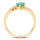 0.51 Carat Genuine Zambian Emerald and White Diamond 14K Yellow Gold Ring-2