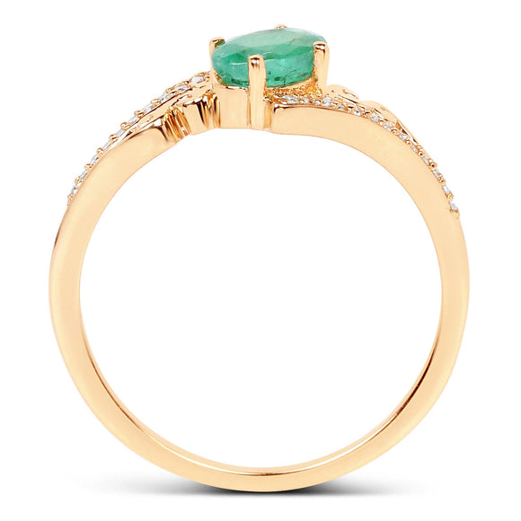 0.51 Carat Genuine Zambian Emerald and White Diamond 14K Yellow Gold Ring
