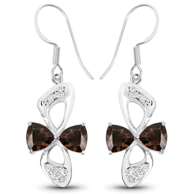 4.02 Carat Genuine Smoky Quartz and White Topaz .925 Sterling Silver Earrings