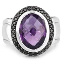 5.35 Carat Genuine Amethyst and Black Spinel .925 Sterling Silver Ring-3