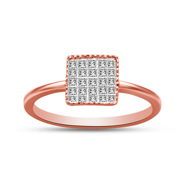 10K Rose Gold 1/3 Cttw Invisible Set Princess Cut Diamond Composite Square Shape Ring for Women (H-I color, I1-I2 clarity) - Size 7 - 0