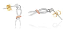 10K Two-Toned Gold Flash Plated .925 Sterling Silver Awareness Ribbon Dangle Earrings-2