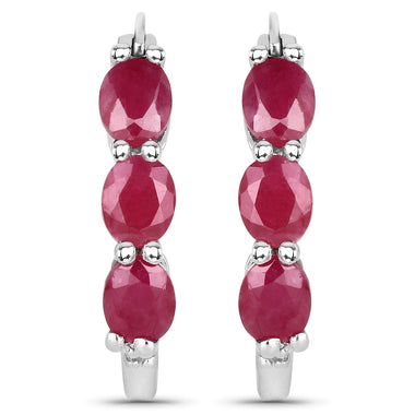 1.81 Carat Genuine Ruby and White Diamond .925 Sterling Silver Earrings