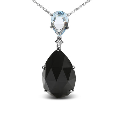 18K White Gold Diamond Accent and Pear Cut Sky Blue Topaz and Pear Cut Black Onyx Dangle Drop 18" Pendant Necklace (G-H Color, SI1-SI2 Clarity) - 0