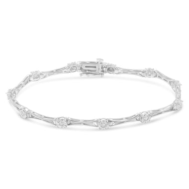 .925 Sterling Silver 1/4 Cttw Diamond Miracle-Set Flared-Bar 7" Link-Style Tennis Bracelet (I-J Color, I3 Clarity) - 0
