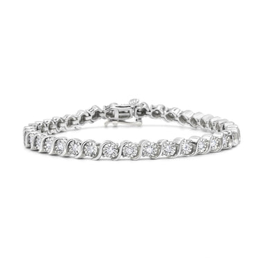 14K Rose Gold Plated .925 Sterling Silver 1/4 Cttw Diamond Round Miracle Plate and "S" Link Tennis Bracelet (I-J Color, I2- I3 Clarity) - 7" - 0