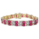 14K Yellow Gold Plated 18.32 Carat Genuine Glass Filled Ruby & White Diamond .925 Sterling Silver Bracelet-3