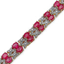 14K Yellow Gold Plated 18.32 Carat Genuine Glass Filled Ruby & White Diamond .925 Sterling Silver Bracelet-4