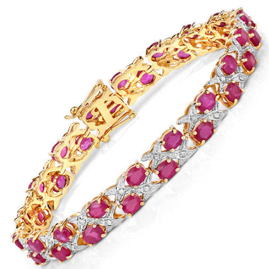 16.51 Carat Glass Filled Ruby and White Diamond .925 Sterling Silver Bracelet - 0