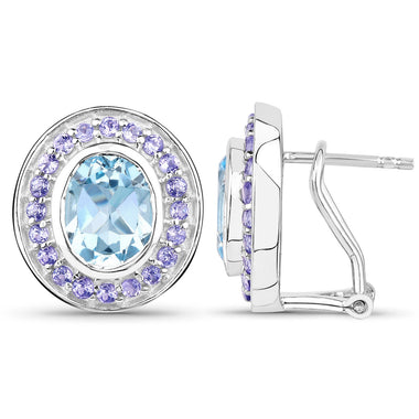 6.30 Carat Genuine Blue Topaz and Tanzanite .925 Sterling Silver Earrings - 0
