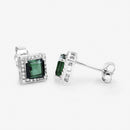 1.55 Carat Genuine Green Tourmaline and White Diamond 14K White Gold Earrings-4