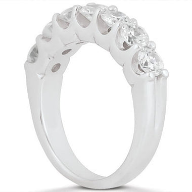 14k White Gold Diamond Scalloped Shared U Prong Setting Wedding Ring Band - 0