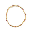 10K Yellow Gold Oval Ruby and 1/10 Cttw Diamond Bar Prong Set Bracelet (H-I Color, SI1-SI2 Clarity)  - Size 7"-3