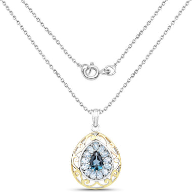 18K Yellow Gold Plated 4.44 Carat Genuine London Blue Topaz and Blue Topaz .925 Sterling Silver Pendant - 0