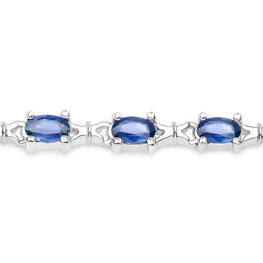 4.18 Carat Genuine Blue Sapphire .925 Sterling Silver Bracelet - 0
