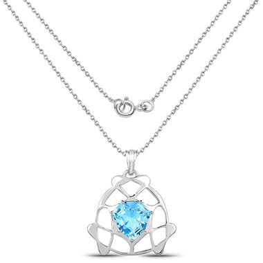 11.50 Carat Genuine Swiss Blue Topaz .925 Sterling Silver Pendant - 0