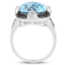 8.29 Carat Genuine Swiss Blue Topaz, Black Diamond & White Diamond .925 Sterling Silver Ring-2