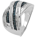 1.02 Carat Genuine Blue Diamond & White Diamond .925 Sterling Silver Ring-2