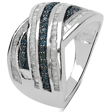 1.02 Carat Genuine Blue Diamond & White Diamond .925 Sterling Silver Ring - 0