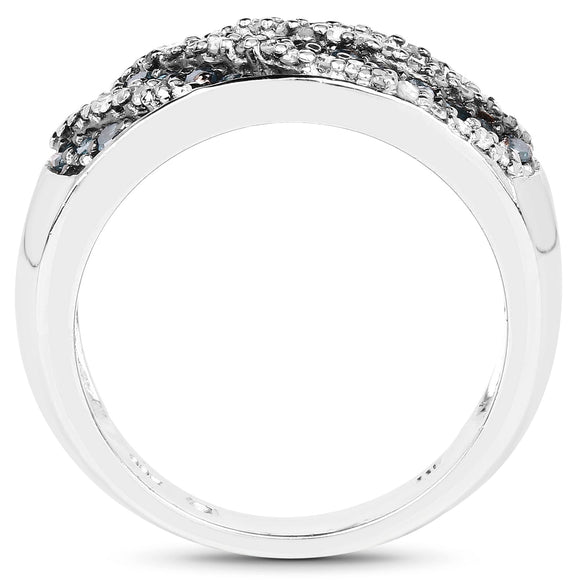 0.62 Carat Genuine Blue Diamond and White Diamond .925 Sterling Silver Ring