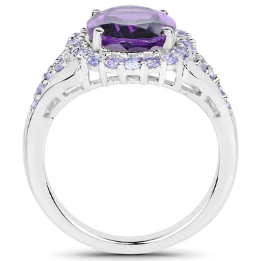 5.90 Carat Genuine Amethyst and Tanzanite .925 Sterling Silver Ring - 0