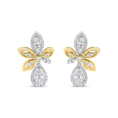 14K White and Yellow Gold 1.00 Cttw Round Pave-Set Diamond Teardrop and Marquise Shape Drop Dangle Earrings (H-I Color, SI1-SI2 Clarity) - 0