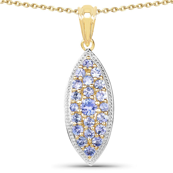 14K Yellow Gold Plated 1.56 Carat Genuine Tanzanite .925 Sterling Silver Pendant