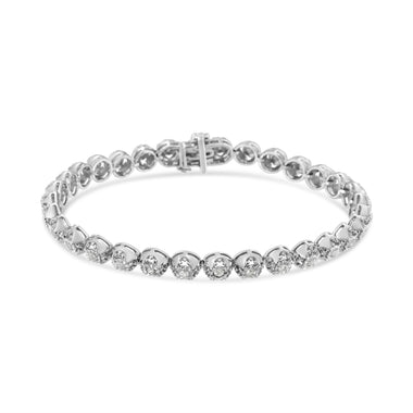 .925 Sterling Silver 1.0 Cttw Diamond Miracle-Plate Open Quatrefoil Flower Circle-Link 7" Tennis Bracelet (I-J color, I3 clarity) - 0