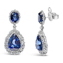 18K White Gold Blue Sapphire 2 3/4 Cttw Diamond Halo Drop Dangle Earring (G-H Color, SI1-SI2 Clarity)-3