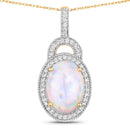 3.30 Carat Genuine Ethiopian Opal and White Diamond 14K Yellow Gold Pendant-1