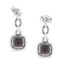 .925 Sterling Silver 6x6MM Cushion Shaped Natural Purple Amethyst and Diamond Accent Drop and Dangle Earrings (I-J Color, I1-I2 Clarity)-4