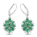 3.04 Carat Genuine Zambian Emerald and White Zircon .925 Sterling Silver Earrings-1