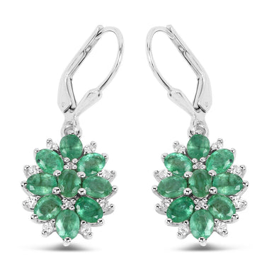 3.04 Carat Genuine Zambian Emerald and White Zircon .925 Sterling Silver Earrings