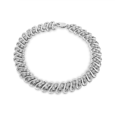 .925 Sterling Silver 1/2 Cttw Diamond Double Row S-Link Bracelet (I-J Color, I2-I3 Clarity) - 7.5" Inches - 0